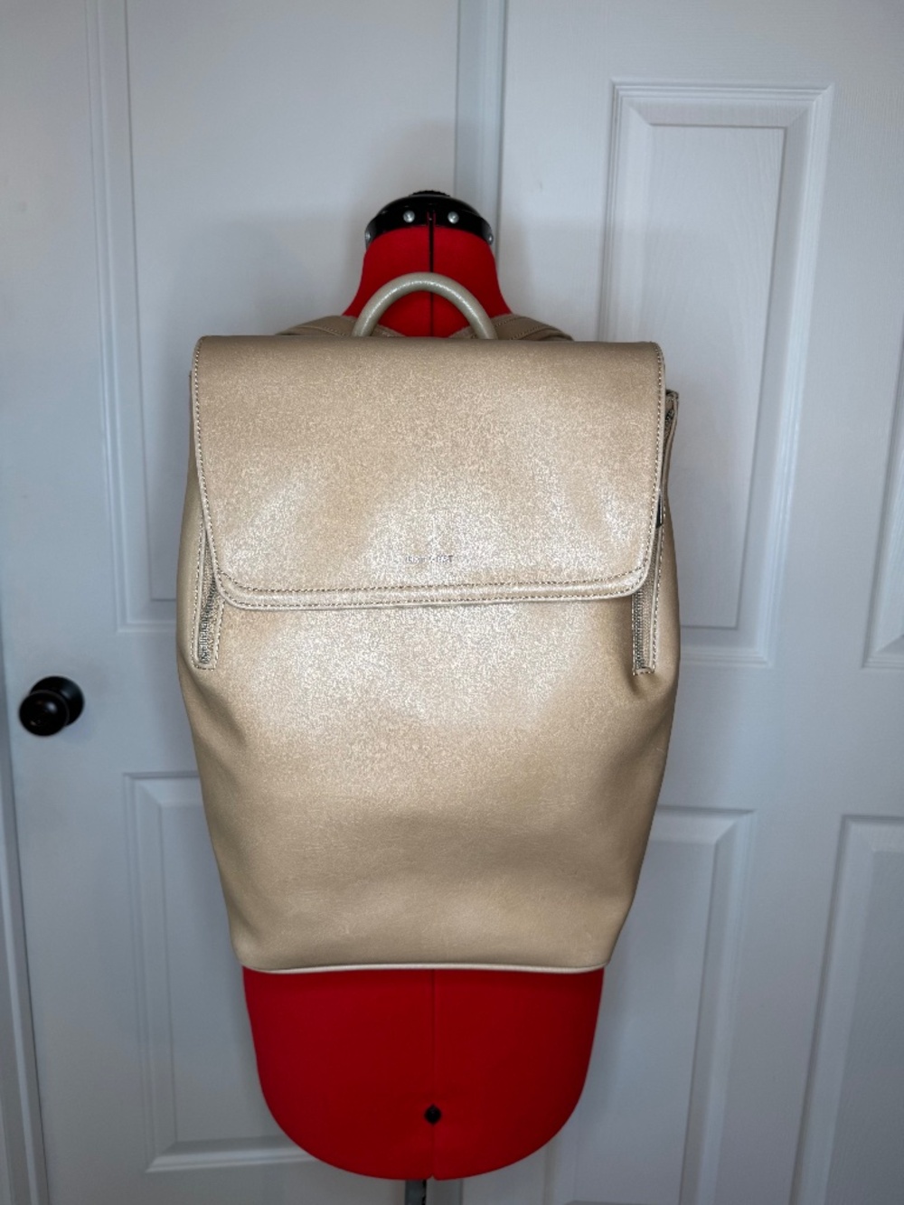 Matt & Nat FABI Vegan Backpack Tan Beige Magnetic Flap Adjustable Straps
